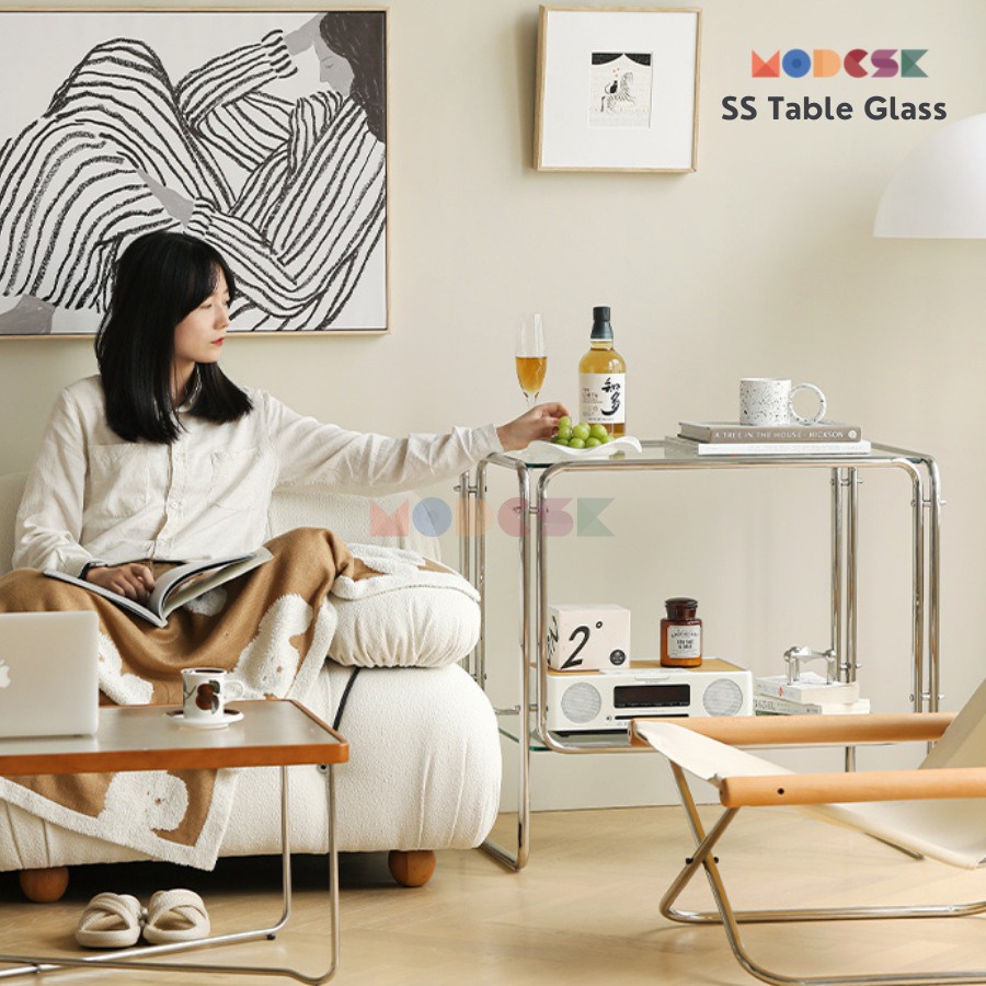 Bàn trà sofa phòng khách Modesk SS Table Glass version 1 inox 304 - kính cường lực