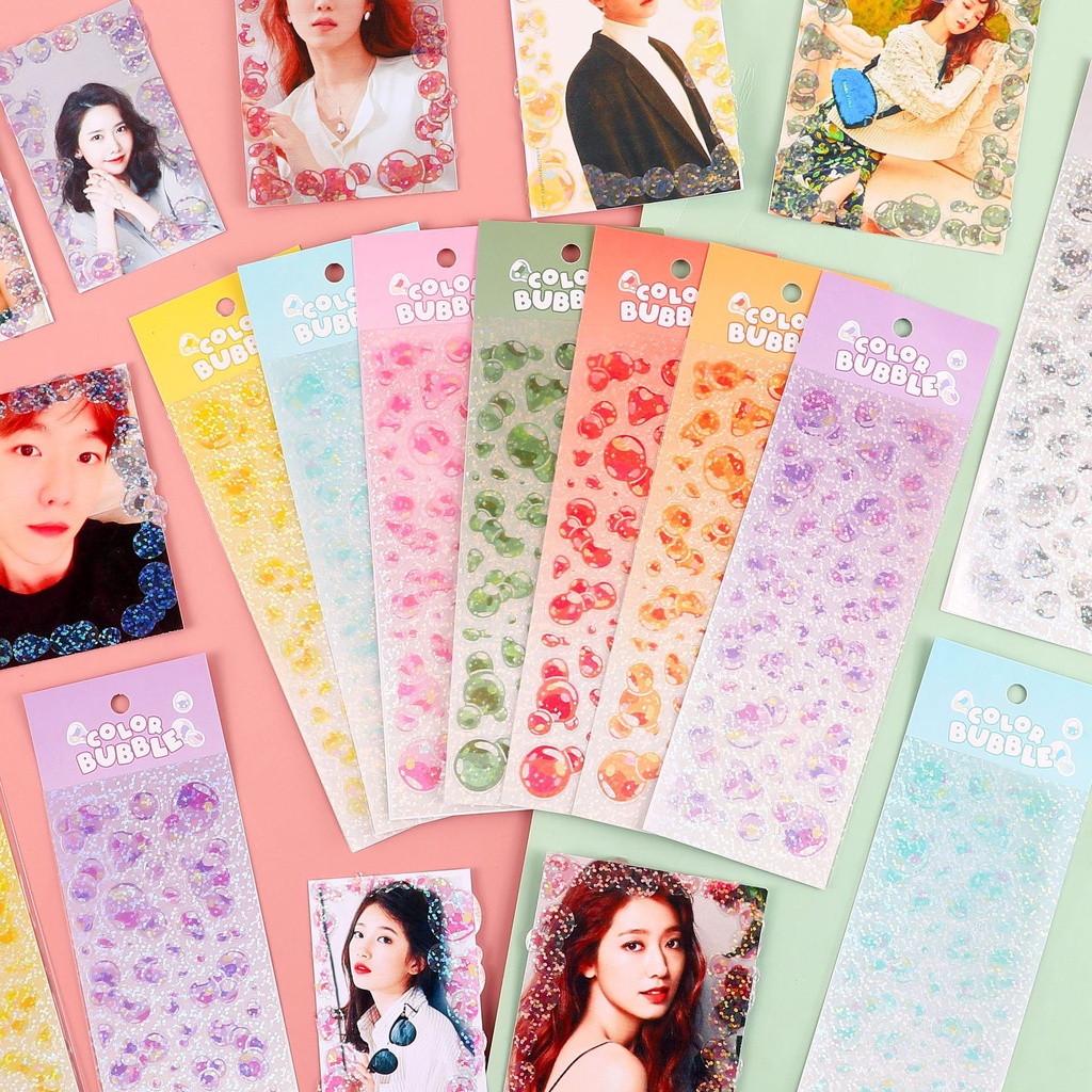 1 tấm sticker hình dán color bubble bong bóng màu sắc trang trí toploader, sổ