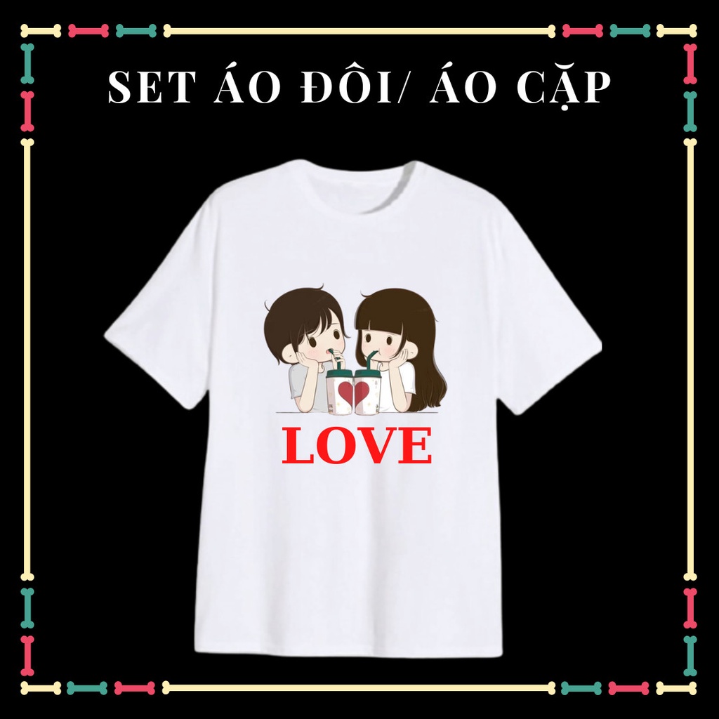 Áo thun nam nữ, áo cặp đôi, áo tình yêu cho các cặp đôi, phôm rộng, màu trắng, thun co giãn 4 chiều.