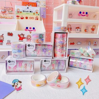 Combo 5 Cuộn Băng Dính Trang Trí Hoạt Hình Băng Keo Dán Sticker Trang Trí Cute Cho Bạn Gái Bé Gái