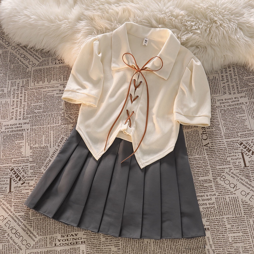 COZOK Bộ Áo Ngắn Tay + Chân Váy Xếp Ly Xinh Xắn Dành Cho Nữ
