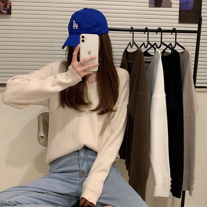 Áo Sweater Dệt Kim Cổ Chữ V Tay Dài Dáng Rộng Phong Cách Mới 45164