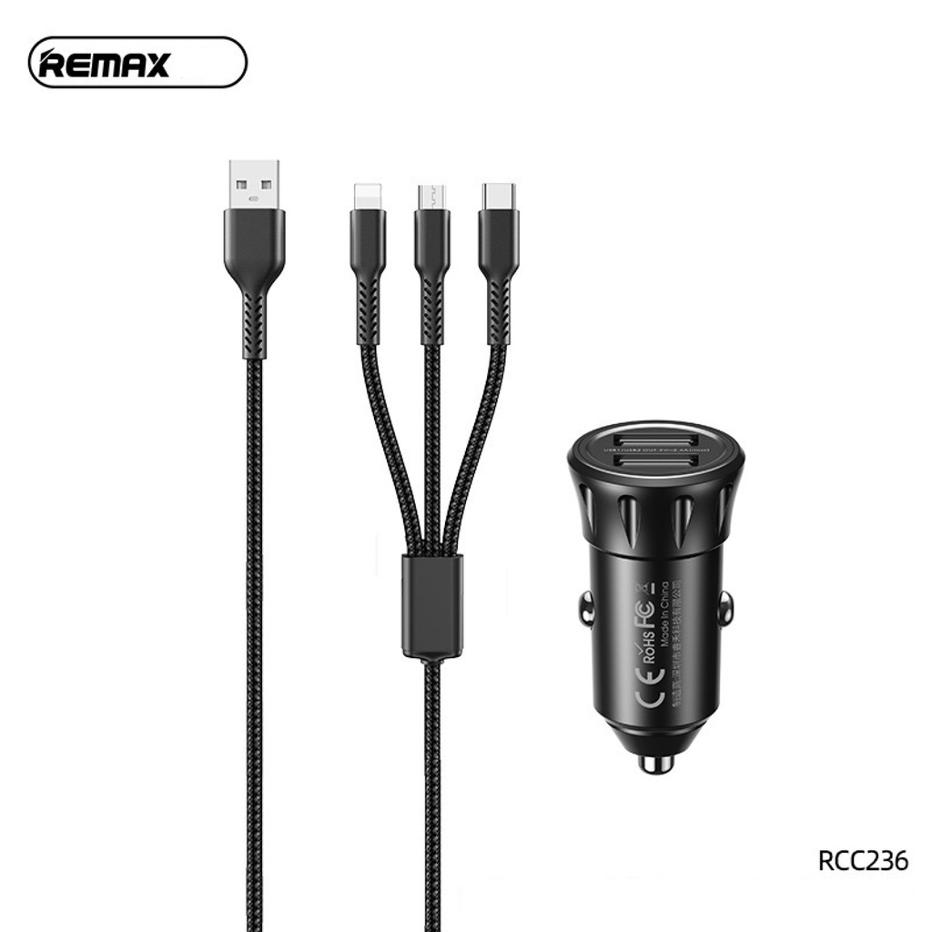 Bộ Tẩu Sạc Ô Tô Kèm Dây Sạc 3 Đầu Đa Năng Remax RCC-236