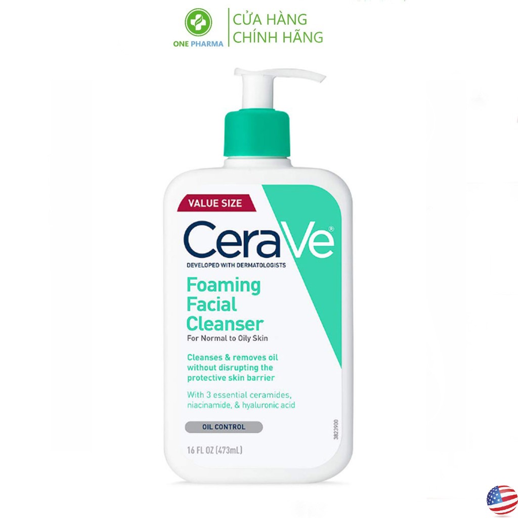 Sữa rửa mặt CeraVe dành cho da thường và da dầu CeraVe Foaming Facial Cleanser 236ml, 355ml, 473ml