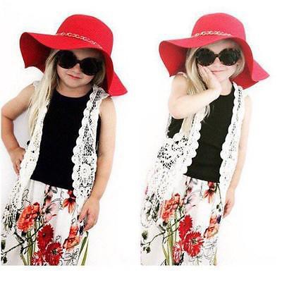 ❤XZQ-Baby Girl Toddler Kid Crochet Lace Hollow T-shirt Top Vest Tassel Cover Up