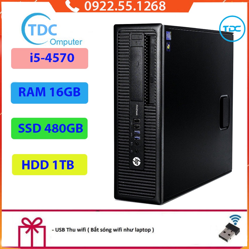 Case máy tính để bàn,máy tính đồng bộ HP 600G1 CPU core  i5-4570  Ram 16GB SSD 480GB+ HDD 1TB Tặng USB thu Wifi