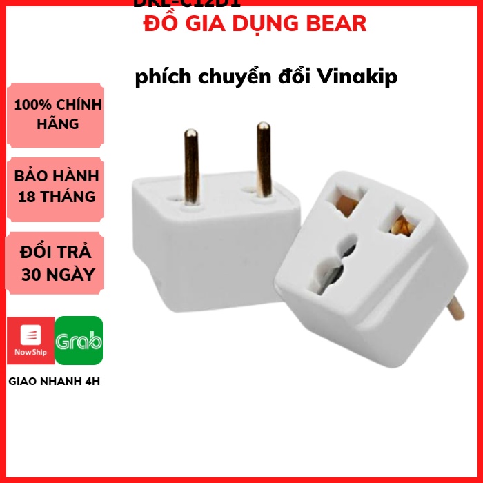 Đầu Chuyển Đổi 3 Chấu_Đầu Nối, Phích cắm điện Vinakip chuyển đổi ổ 3 chấu sang 2 chấu_Bảo Hành 6 Tháng