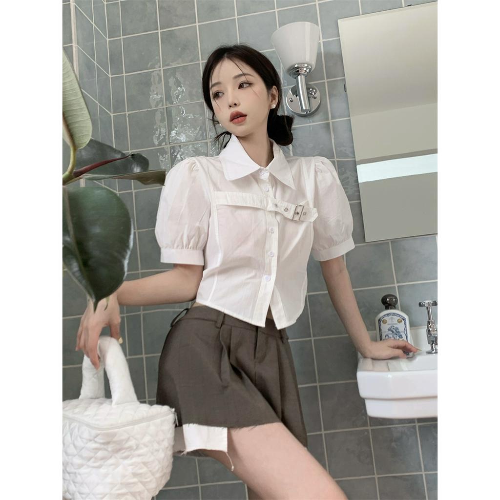 「 WELOVE1 」Áo Sơ Mi Ngắn Tay Phồng Cổ Bẻ 5 Màu Sắc Thời Trang Mùa Hè Dành Cho Nữ