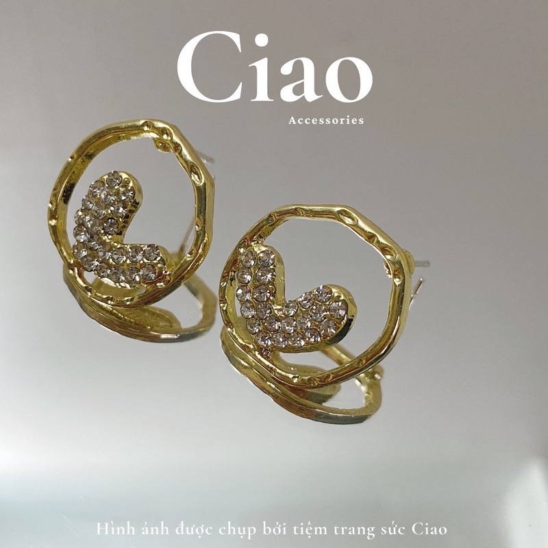 [HOẢ TỐC 1H] Khuyên tai/ Bông tai mạ bạc S925 thiết kế bản tròn hình tim Heart Circle Ciao