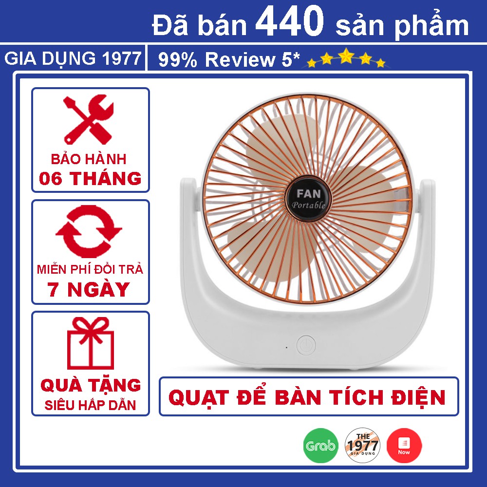 Quạt mini để bàn sạc pin tích điện 3 cấp độ thế hệ mới, Quạt để bàn mini xoay 120 độ kèm dây sạc USB an toàn tiện lợi | BigBuy360 - bigbuy360.vn