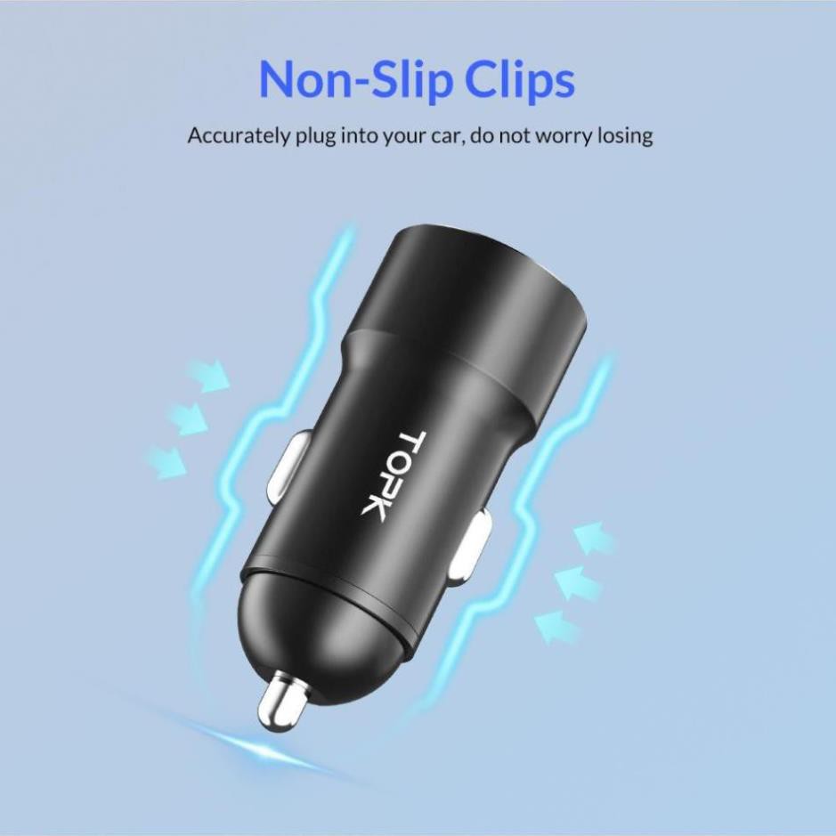 phụ xe Tẩu sạc xe hơi TOPK G102Q USB 3.0, Sạc nhanh QC3.0 cho iPhone, Samsung, Xiaomi, Huawei