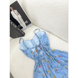 ĐẦM MIDI 2S HOA THẮT NƠ LƯNG XANH