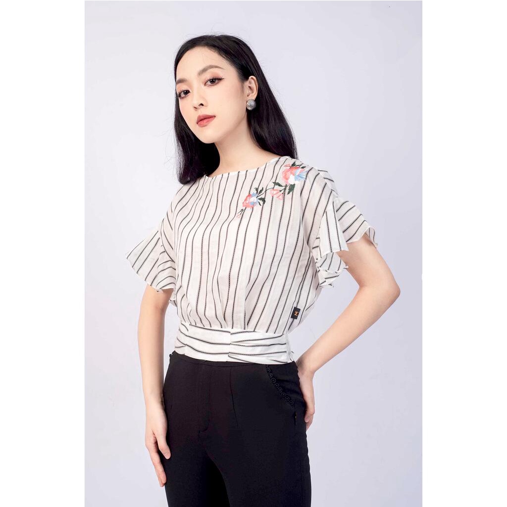 Áo sơ mi cổ tròn, croptop thêu hoa MMOutfit M-AO020321116