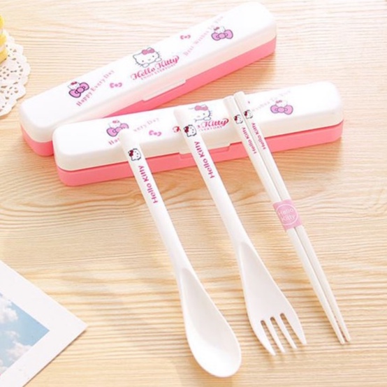 Bộ Muỗng Đũa Nĩa 3 Trong 1 Có Thể Tái Sử Dụng Kèm Hộp Đựng Dễ Thương
