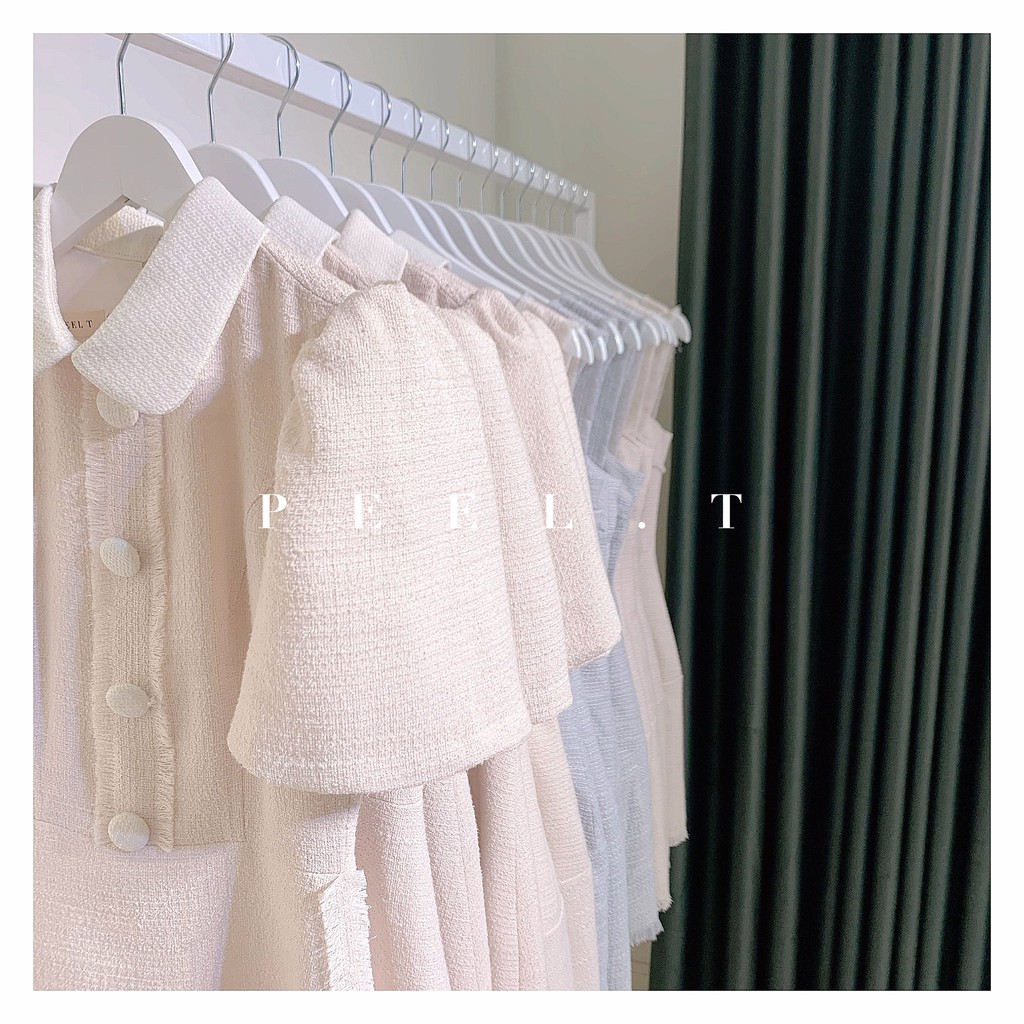 PEEL.T - Ame Dress - Đầm tweed dài hồng pastel baby đi chơi, dự tiệc, công sở