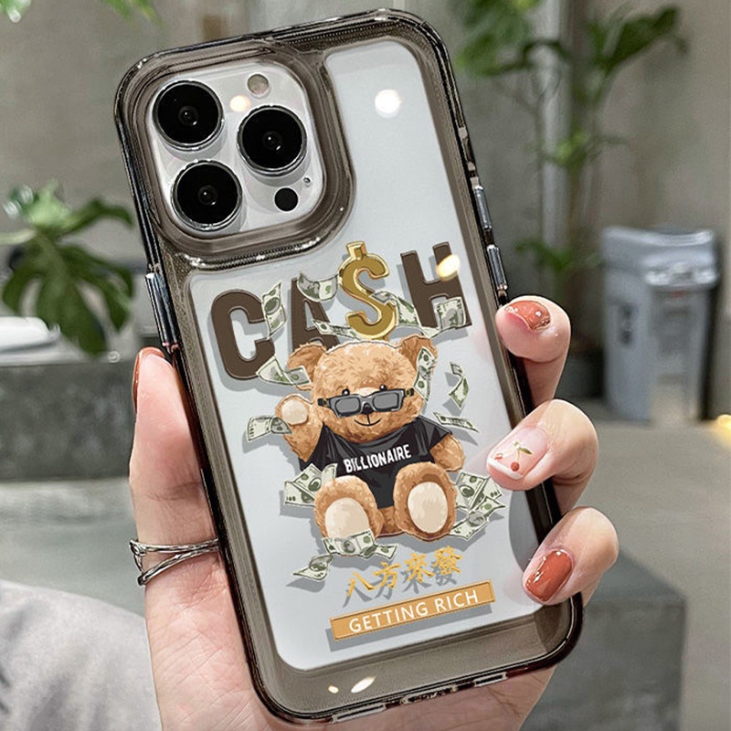 Ốp Điện Thoại Dẻo Viền Đen Họa Tiết Chú Gấu Dễ Thương Cho IPhone 11 12 13 14 Pro Max XR XS X 8 7 6 6S Plus