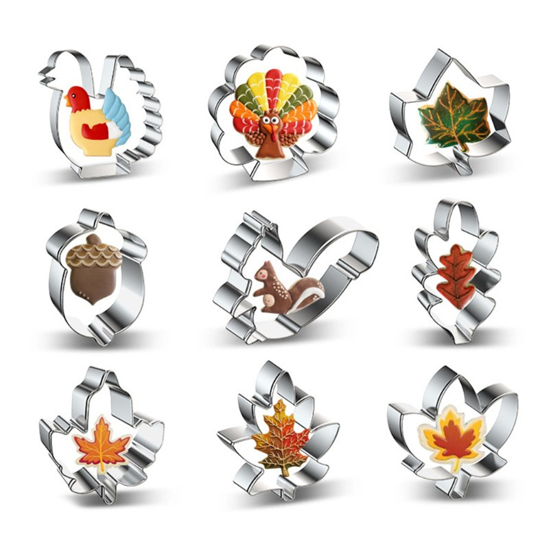 SC 9pcs Thanksgiving Maple Leaf Cookie Cutters Set Stainless Steel Biscuit Mold Fondant Pastry Decorating Baking Mould