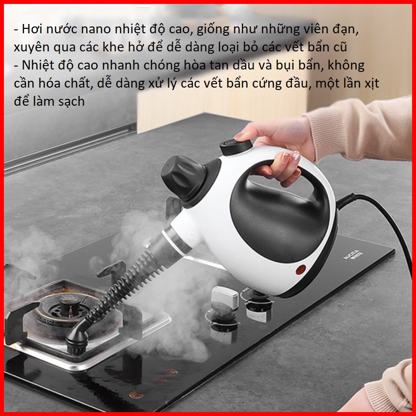 Máy vệ sinh diệt khuẩn bằng hơi nước cầm tay Emma EM-307, chất liệu ABS an toàn tự ngắt khi quá nhiệt - BH 12 Tháng