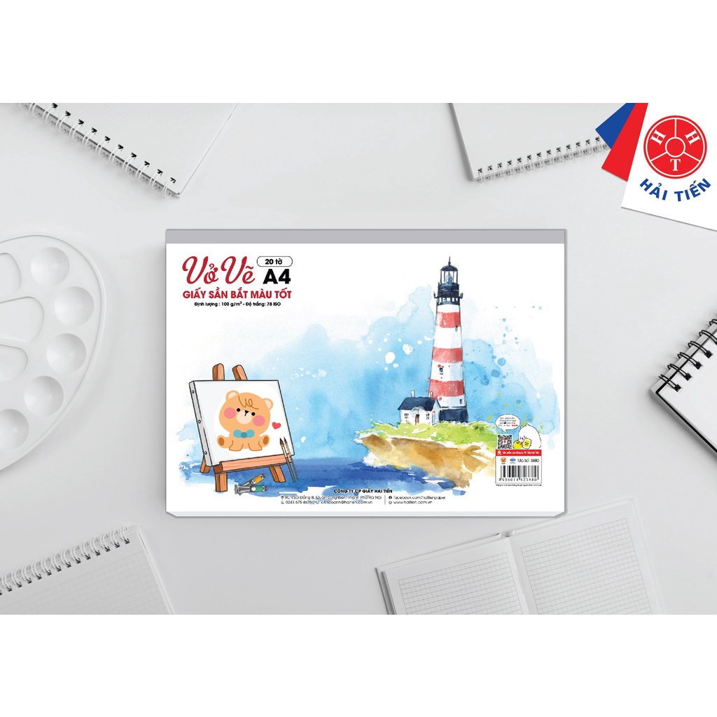 HẢI TIẾN Vở vẽ A4 Giấy Vàng Sần - Bắt màu tốt (Lốc 5 cuốn, 10 cuốn)