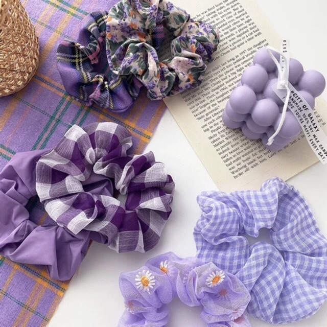 Scrunchies Dây buộc tóc vải tím hot trend Dây cột tóc ULZZANG