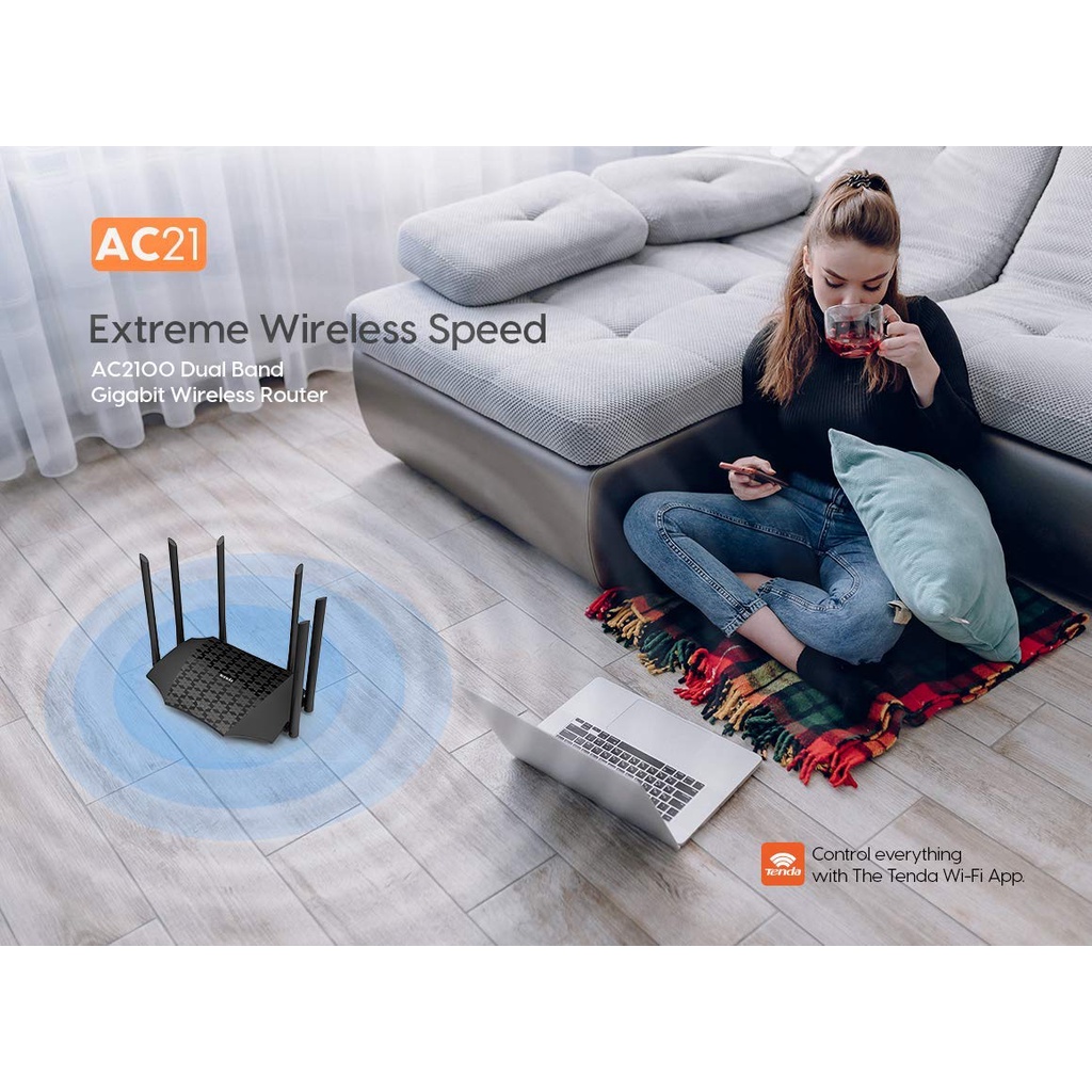 Bộ phát wifi băng tần kép AC2100 Tenda AC21, Router wifi 2 băng tần tốc độ cao 2100Mbps 4x4 MU-MIMO