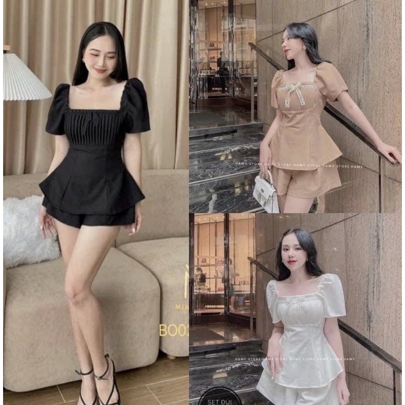 💝💝SET CỔ VUÔNG XẾP LY NGỰC MIX QUẦN ĐÙI SIÊU XINH💝💝