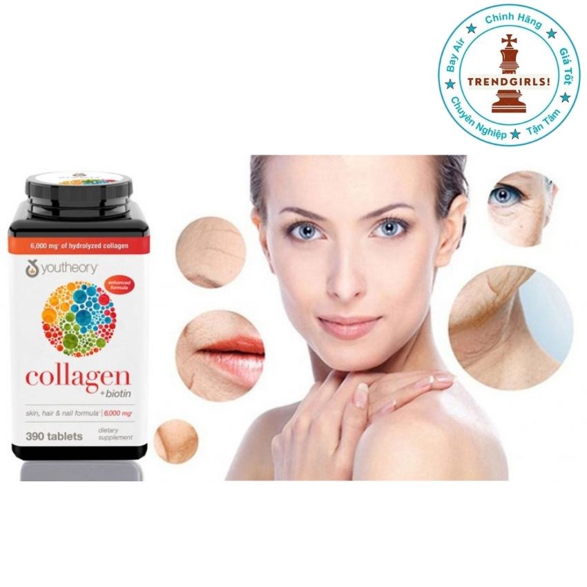 Viên uống Collagen và Biotin Youtheory của Mỹ 390 viên giúp làm đẹp da, dưỡng tóc và cải thiện sức khoẻ