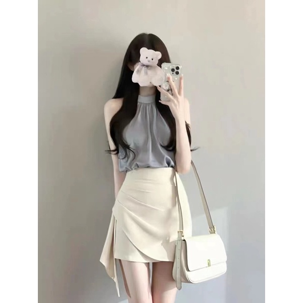 Spicy Set Áo + Chân Váy Mùa Hè Nhẹ Nhàng Chuyên Nghiệp Màu Trơn Dễ Phối Đồ Yujie