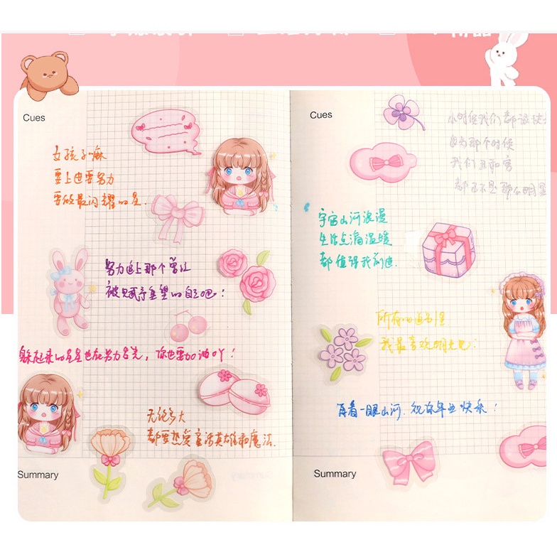 Set 45 Sticker Miếng Dán Trang Trí Nhật Ký Hình Hoạt Hình Dễ Thương