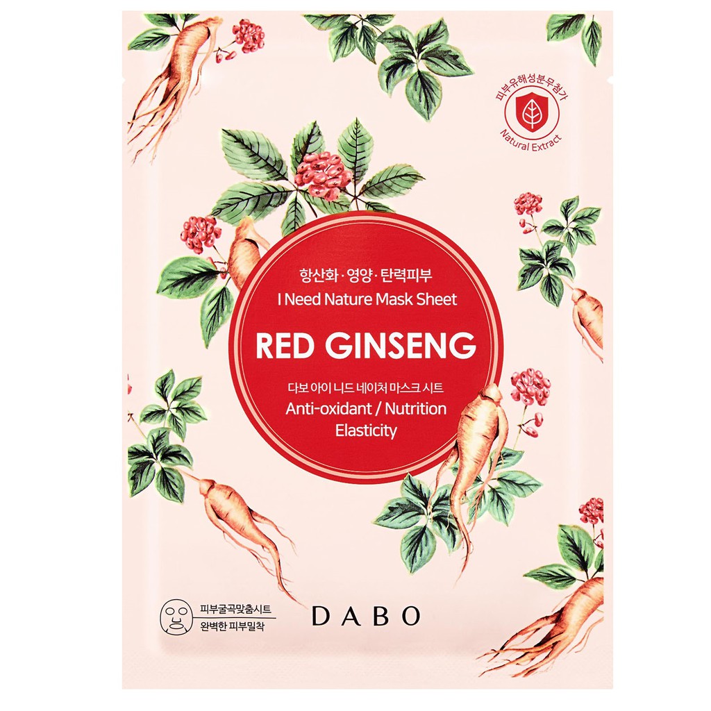 Mặt nạ sâm đỏ dành cho da nám, xạm DABO I NEED NATURE RED GINSENG Hàn quốc cao cấp 23ml/gói