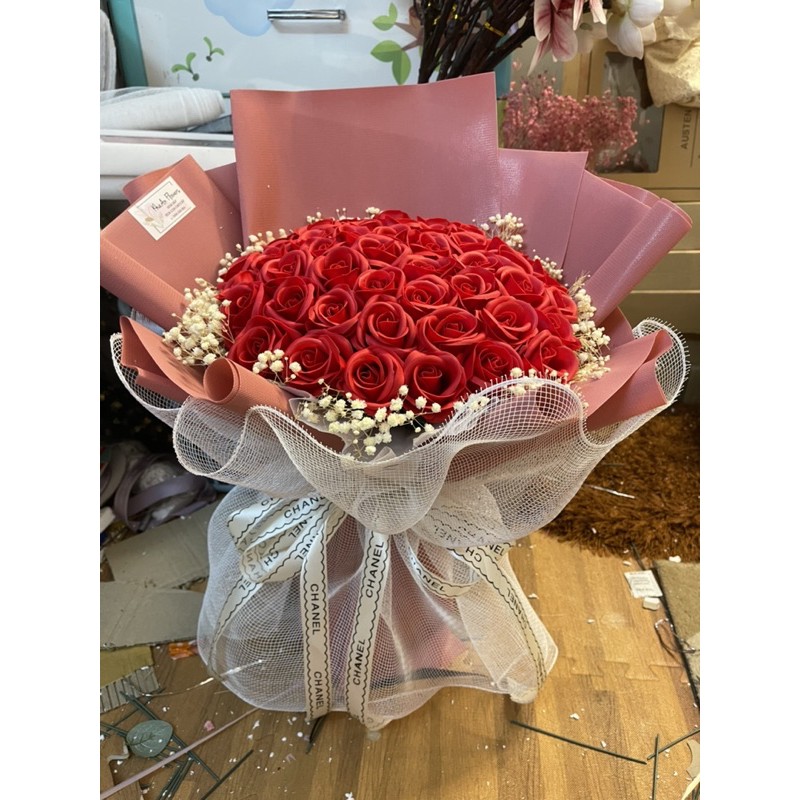 [Hoa sinh nhật - Có Nowship] Bó hoa sáp 4 lớp cao cấp 50bông mix Babi khô sang trọng, siêu đẹp. Ảnh độc quyền của Shop!