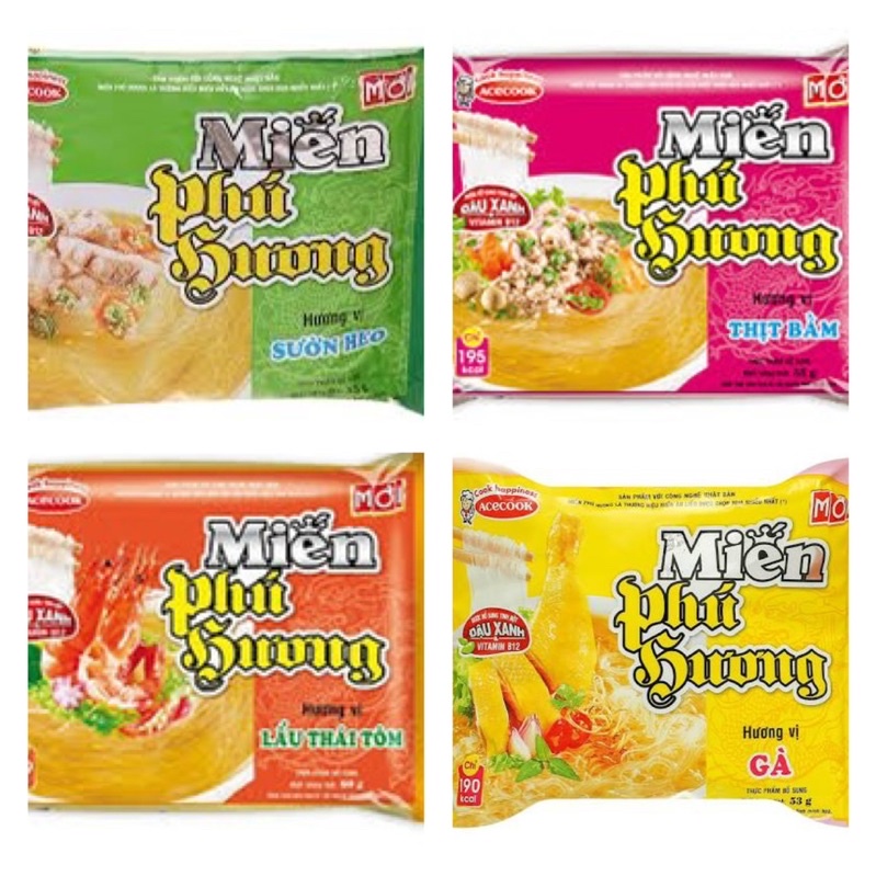 Miến Phú Hương gói 55g Sườn heo/ Gà/ Thịt bằm/ Lẩu thái tôm