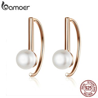 Bamoer Bông Tai bạc 925 Đính Ngọc Trai Giả
