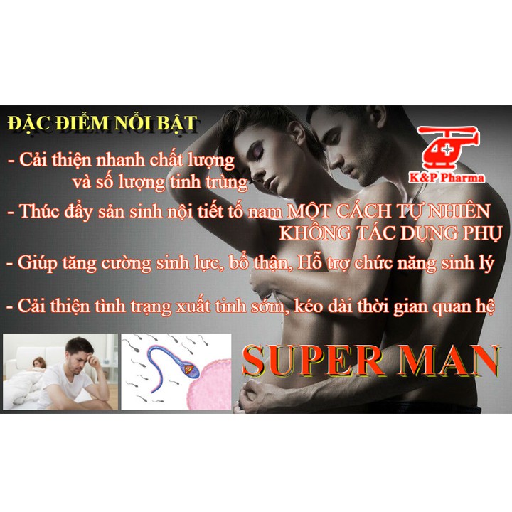 Bổ thận nam Super-Man 1H G&P – Giúp tăng cường sinh lý, hormone nam, ngừa mãn dục sớm - Superman Supermen Super Men 1h