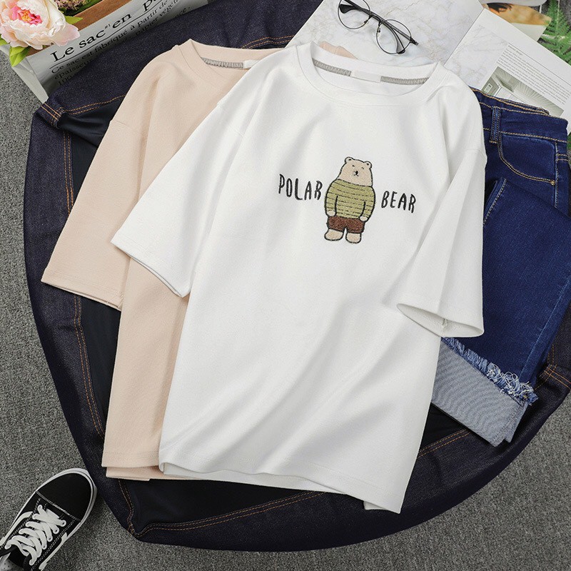 Áo thun tay lỡ KOMBOH phông Unisex nam nữ oversize form rộng ulzzang GẤU POLAR A09
