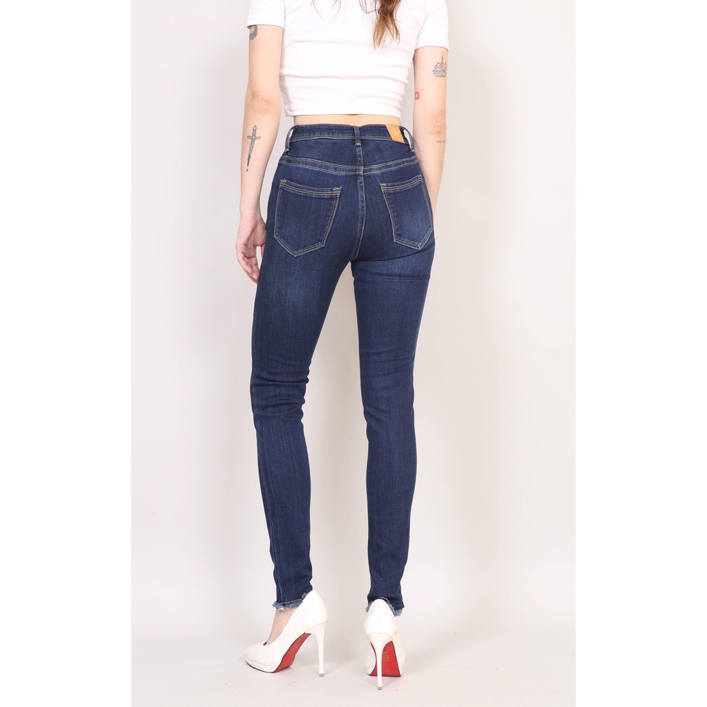 Quần Jean Nữ  Skinny Cạp Cao co giãn Gấu Tua Rua Rách CT Jeans