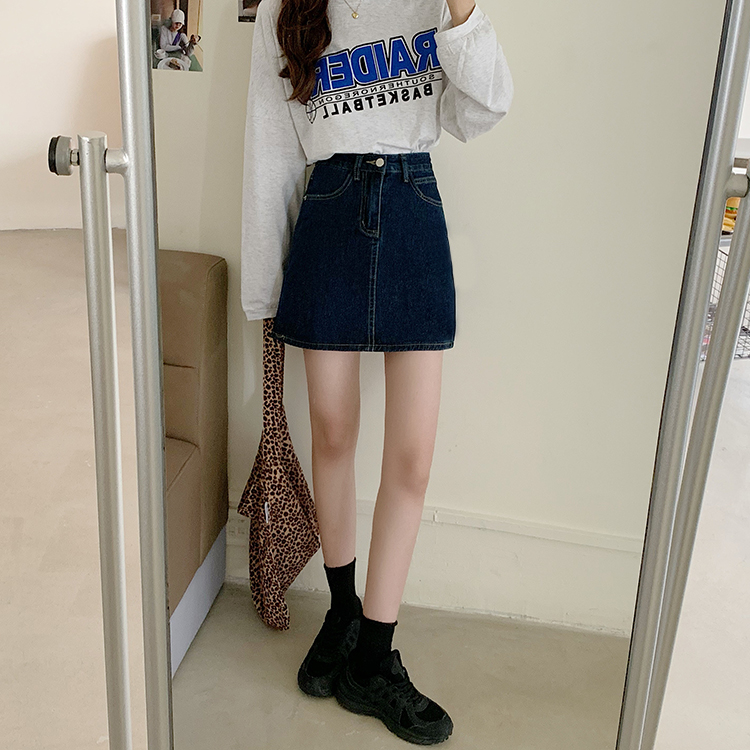 Chân Váy Denim Dáng Chữ A Lưng Cao Màu Xanh Đậm Phong Cách Hàn Quốc | BigBuy360 - bigbuy360.vn