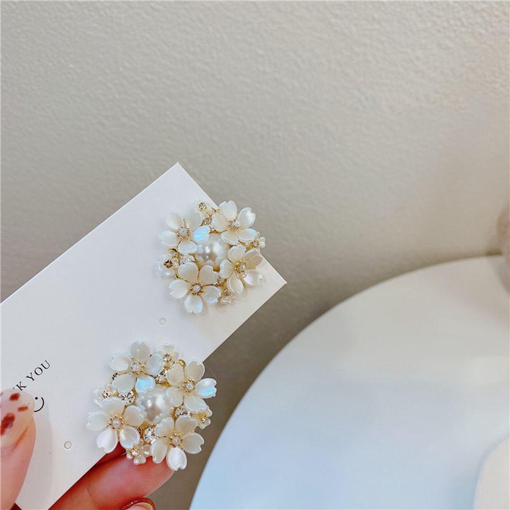 QQMALL Bông Tai Vỏ Sò Đính Kim Cương Giả Phong Cách Hàn Quốc Ngọt Ngào Cho