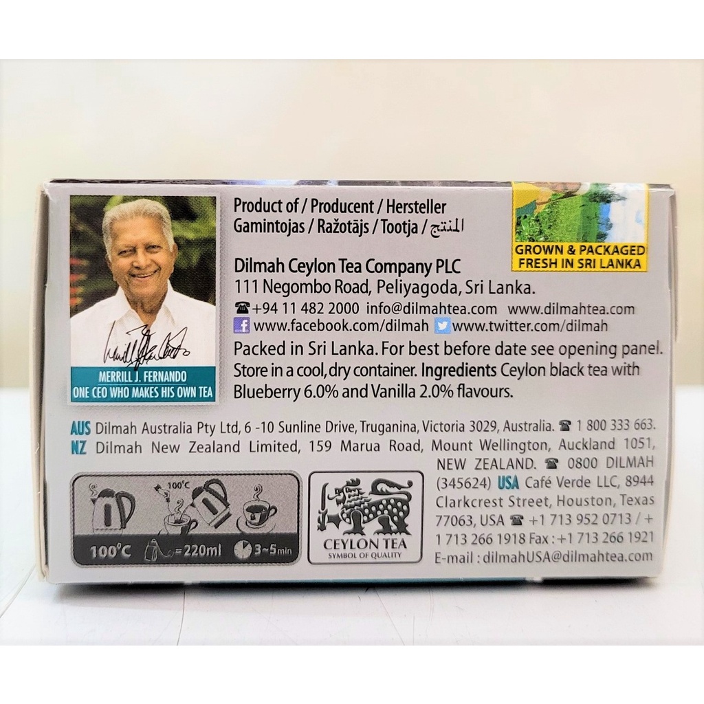 [Hộp 30g – VIỆT QUẤT &amp; VANI] TRÀ ĐEN TÚI LỌC [Sri Lanka] DILMAH BlueBerry &amp; Vanilla Flavoured Ceylon Black Tea