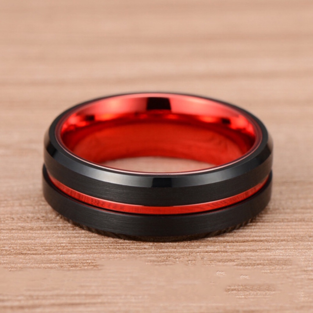 Nhẫn đính hôn bằng thép titan 8mm màu đỏ sáng bóng thời trang dành cho cả nam và nữ