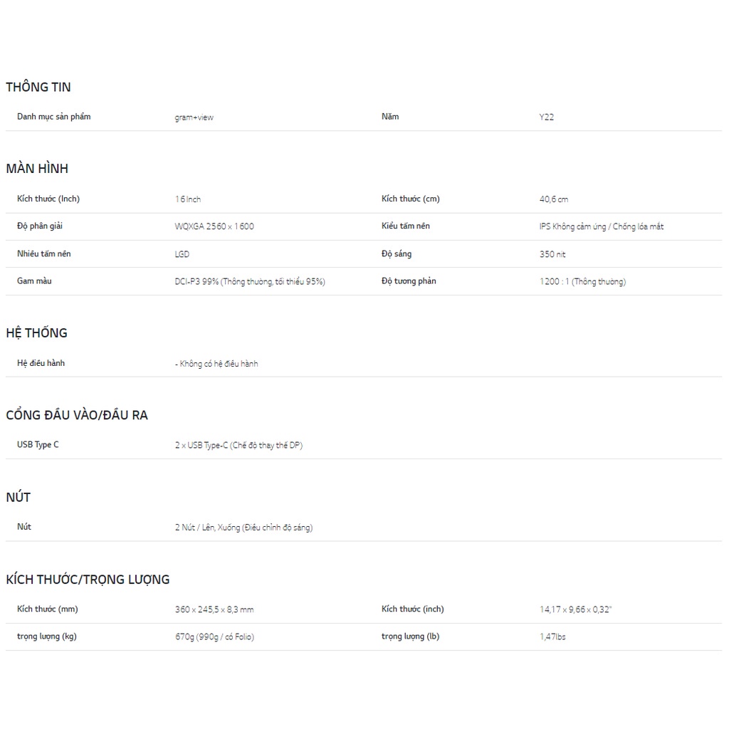 Màn hình di động LG Gram View 16MQ70.ASDA5 16″ 2K WQXGA (2560 x 1600) IPS Type-C | BigBuy360 - bigbuy360.vn