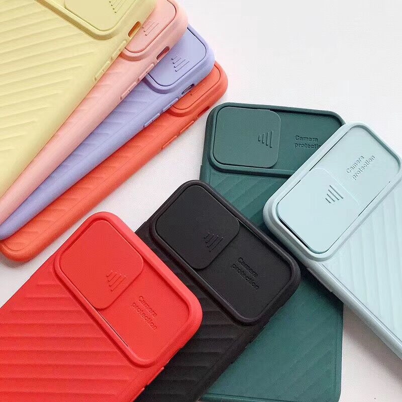 Ốp lưng silicon mềm sọc vân có thanh đẩy bảo vệ camera cho Iphone 11 Pro Max XR Xs Max 6s 8 7 Plus | BigBuy360 - bigbuy360.vn