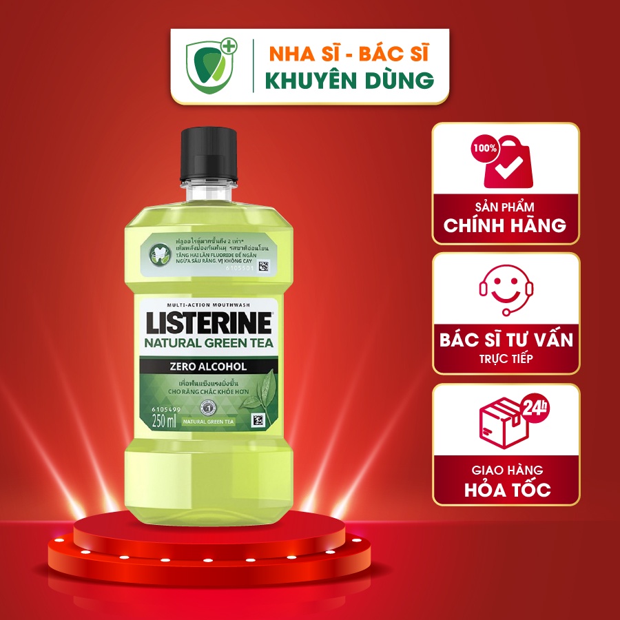 Nước súc miệng Listerine Green Tea, Tinh chất Trà xanh, Bảo vệ Răng, Nướu, Ngừa Sâu răng, Không cồn, Chai nhỏ 250ml