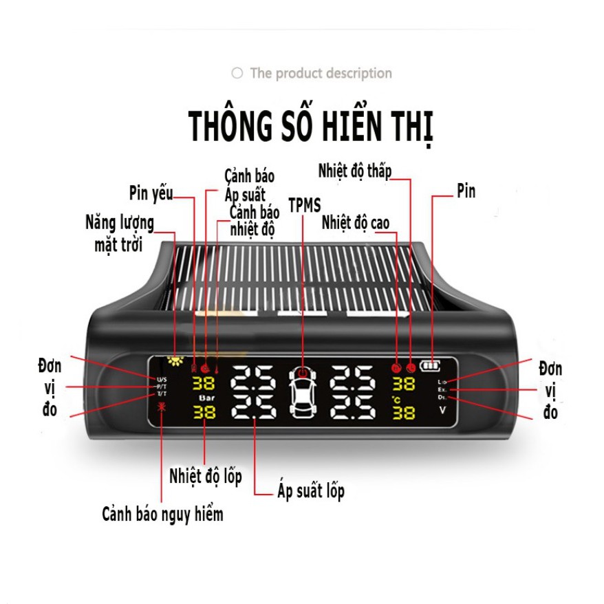 Cảm biến áp suất lốp ô tô xe hơi TPMS Cao Cấp Van Ngoài Bản Quốc Tế Màn Hình Màu LCD