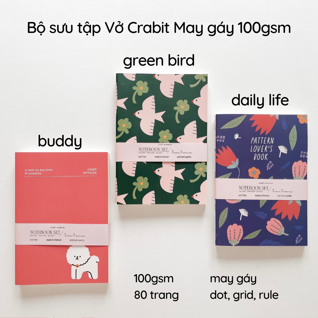 Vở may gáy Crabit kẻ ngang dot grid 80 trang 100gsm - Buddy Collecion