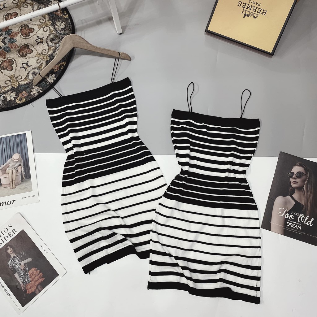 [Mã SKAMA06 giảm 8% tối đa 50K đơn 250K] Váy len kẻ ngang 2 dây Nhỏ ( kèm ảnh thật, video ) | BigBuy360 - bigbuy360.vn