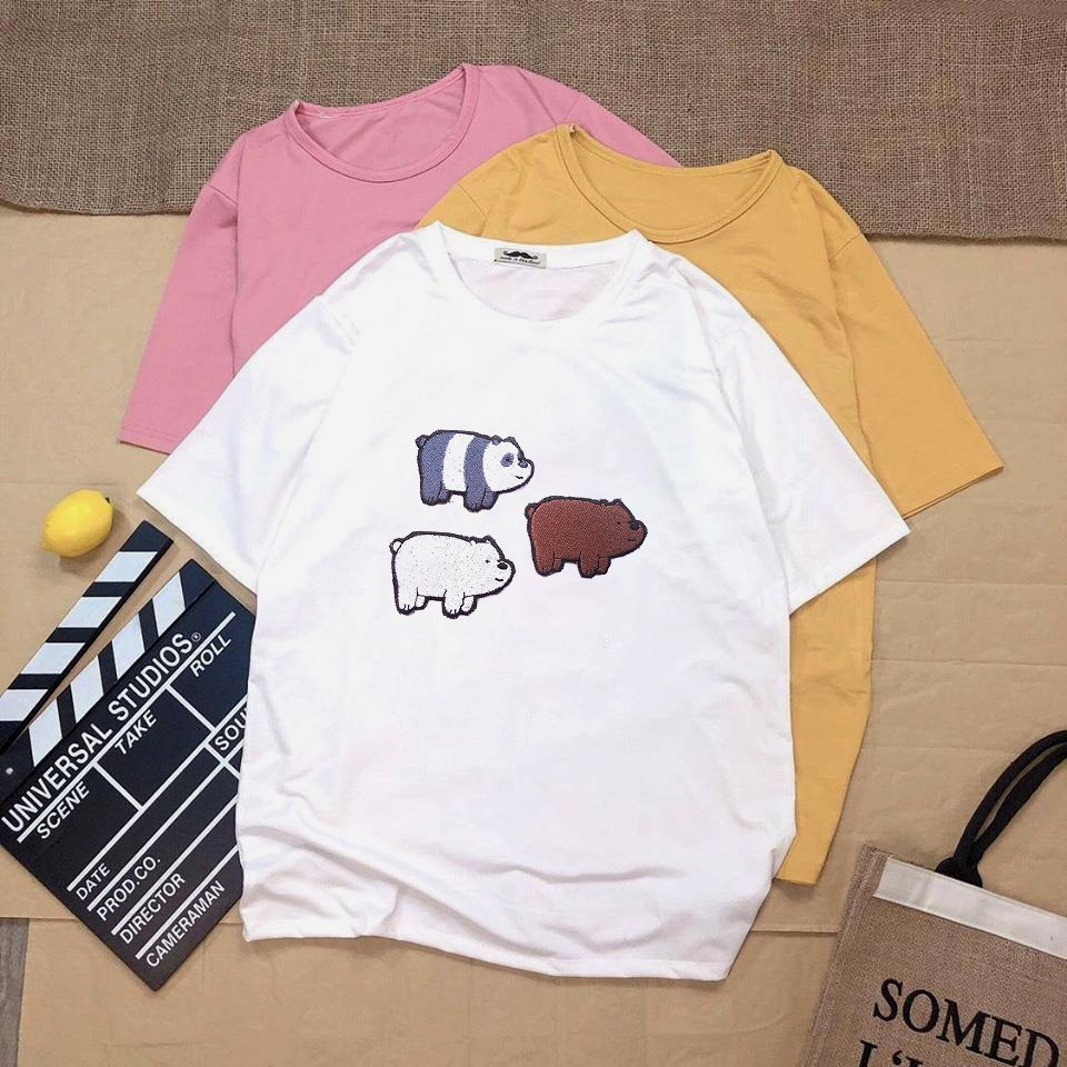 Áo thun unisex tay lỡ 3 chú gấu vải dày mịn 20N1239