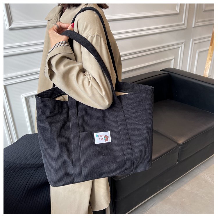 Túi Tote Đeo Vai Vải Nhung Tăm Mịn Nhiều Màu Phong Cách Ullzzang Hàn Quốc