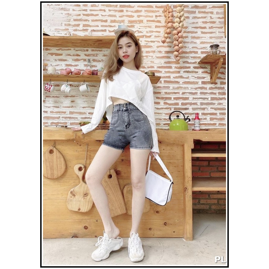 Quần SHORT jean nữ siêu hot HAI CÚC HAI TÚI BẦU MÀU XÁM chất giãn tốt -LL0b2-1