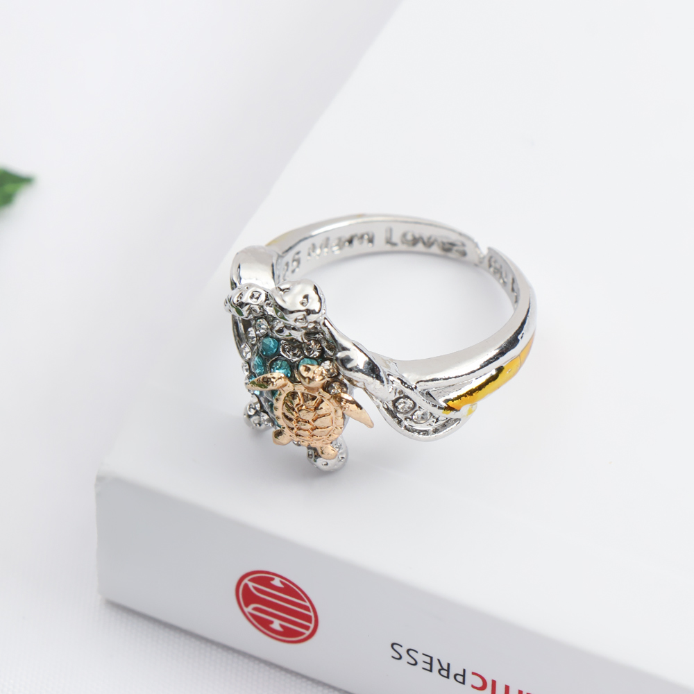 Nhẫn Đính Đá Zirconia Hình Rùa Biển Độc Đáo Thời Trang Cho Nữ|Mẹ Yêu Bạn Mãi Mãi / Nhiều Màu